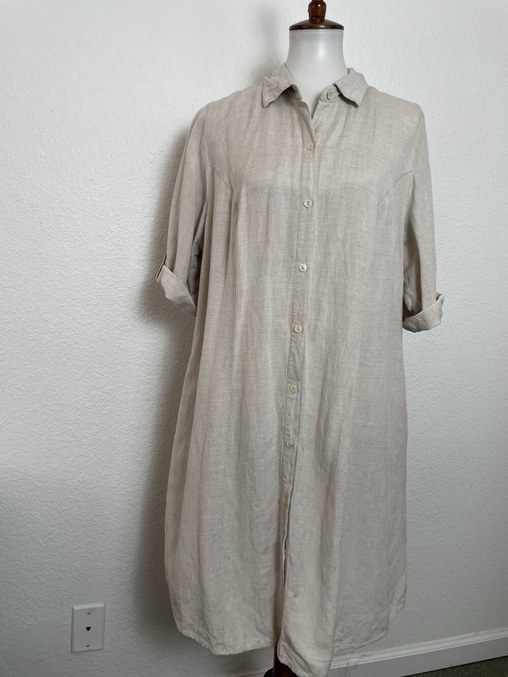 Lane Bryant Shirt Dress Linen Blend Neutral Minimalist Chic Vacation